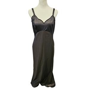vintage 70s KOMAR Formal Long Taffeta Full Slip dress LACE Nylon USA 36 L black
